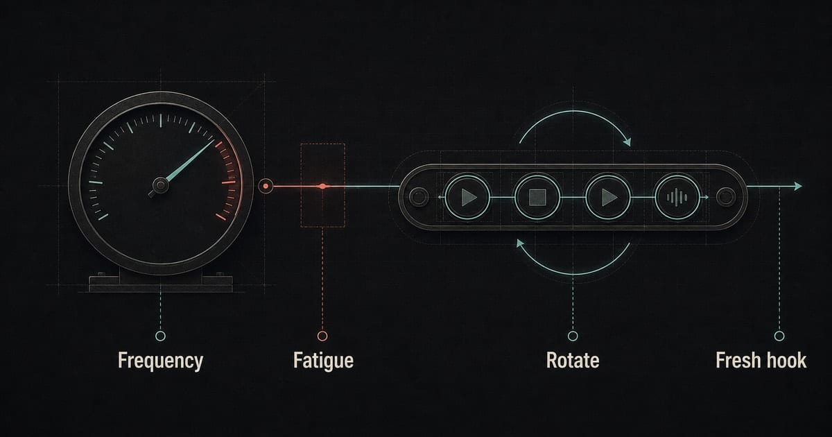 Dark creative rotation blueprint showing how to prevent fatigue in Instagram music campaigns