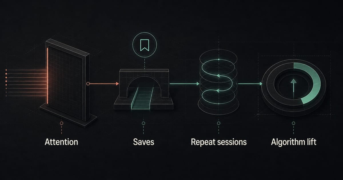 Dark signal-flow diagram showing Instagram ads helping Spotify only through saves and repeat listening