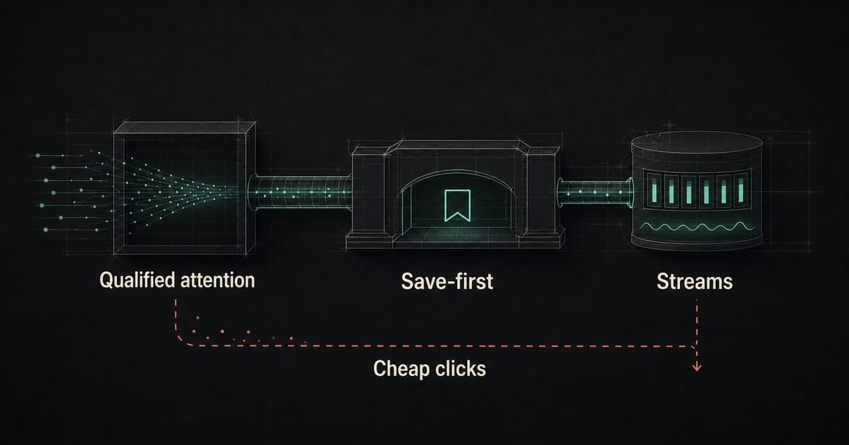 Dark Instagram-to-Spotify funnel showing qualified ad attention becoming saves and streams