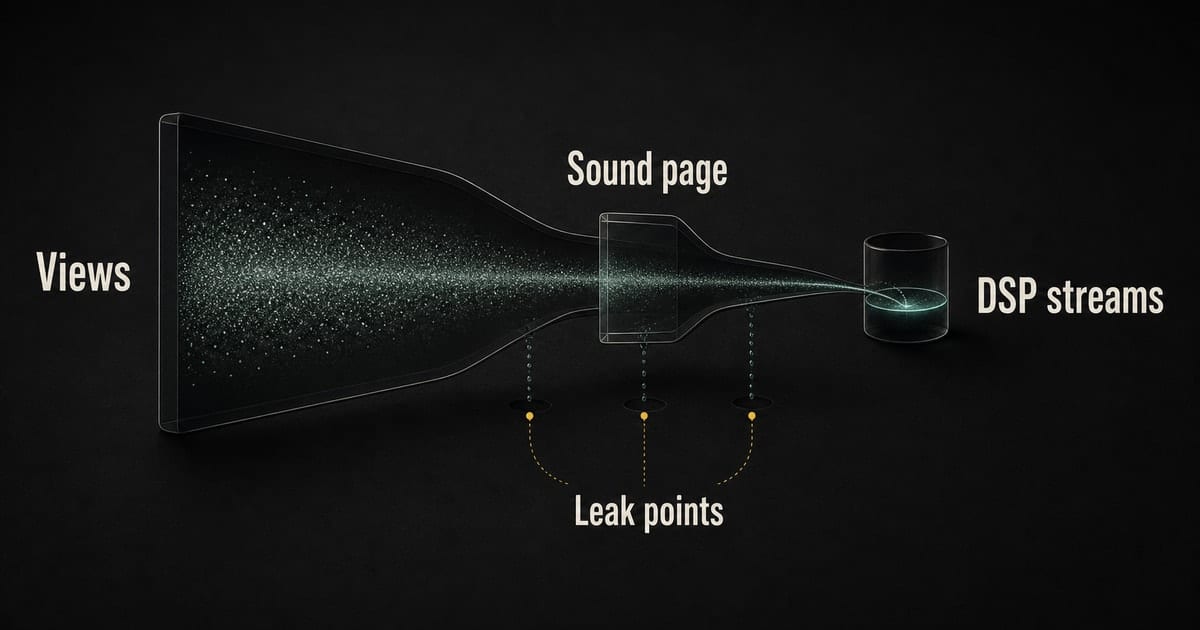 Dark conversion funnel showing TikTok views turning into Spotify streams through listener intent