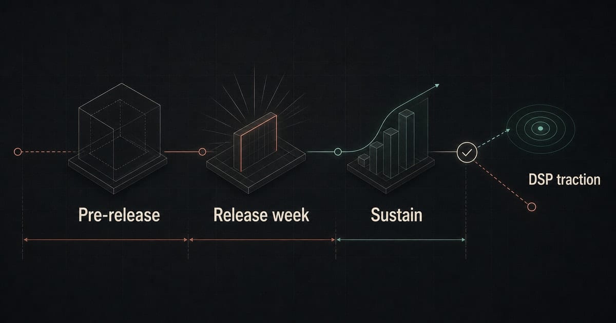 Dark release-week media plan showing when to run Instagram ads for a single release