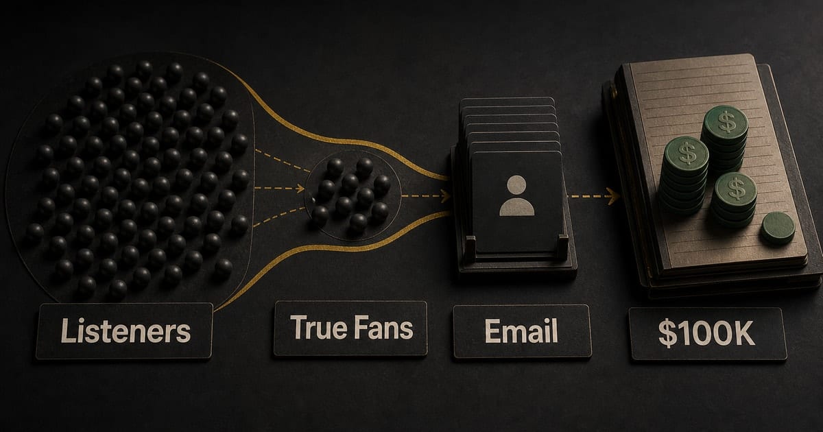 Dark editorial strategy-room illustration for How Many Spotify Listeners to Make a Living [2026]