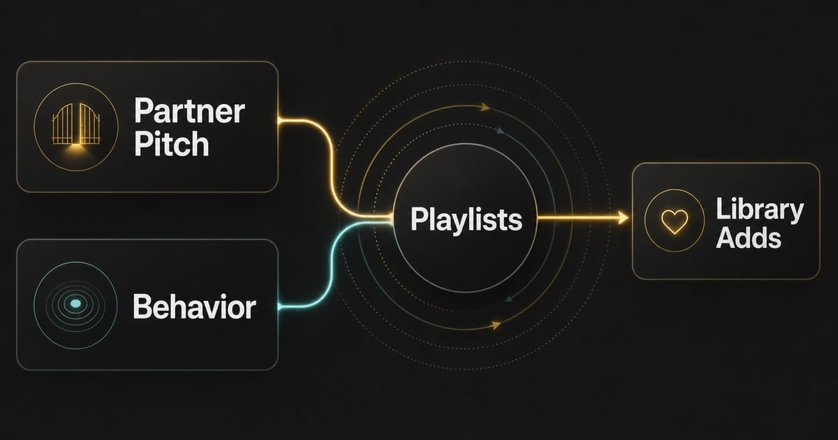 Dark editorial infographic for Apple Music Playlists: Partner Pitch or Behavior