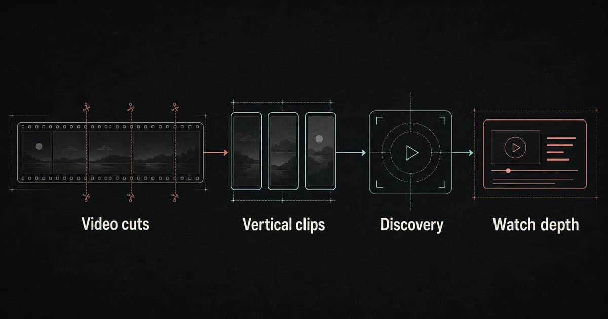 Dark vertical video module blueprint showing Instagram ads driving music video discovery and YouTube depth