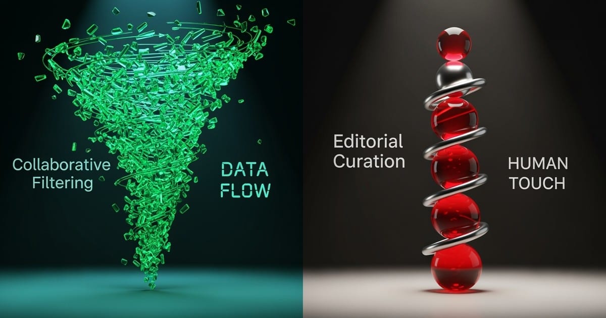 A split-composition 3D concept art showing a swirling vortex of green particles labeled DATA FLOW on the left, contrasting with a carefully