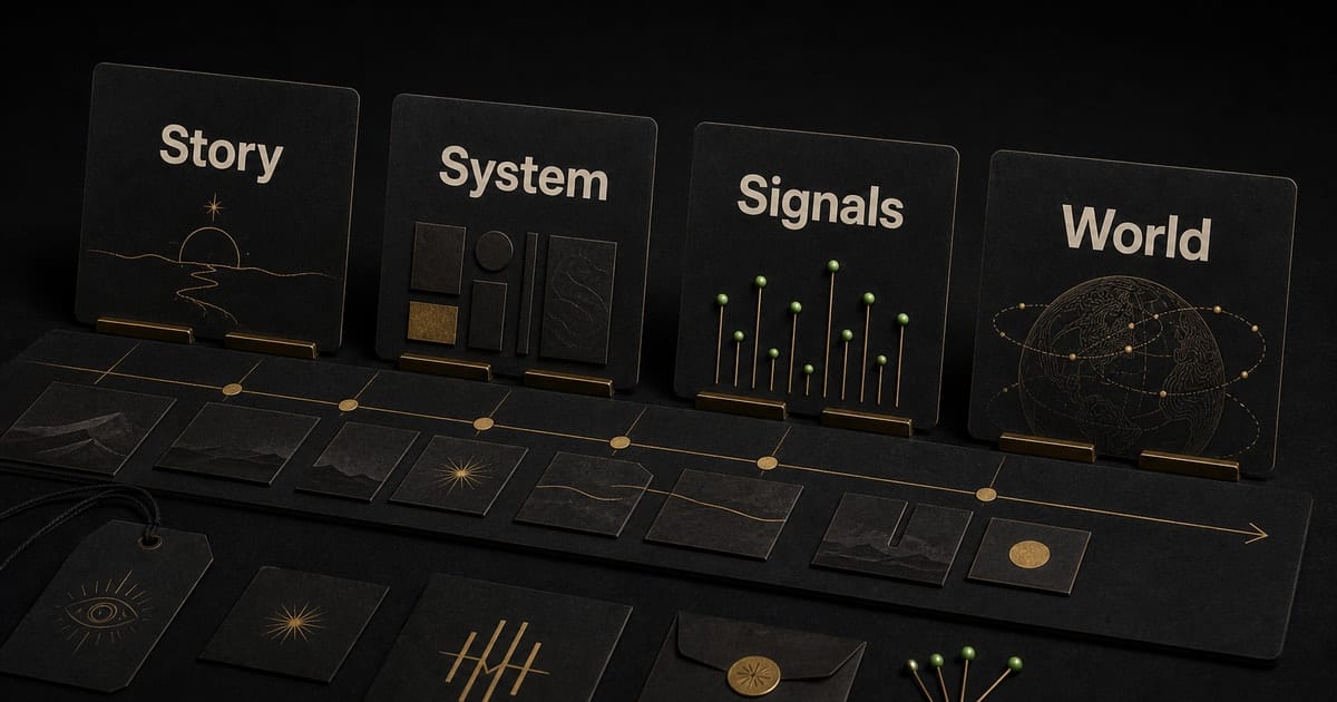 Dark editorial strategy-room illustration for Music Brand Marketing: Story, Systems, Signals [2026]