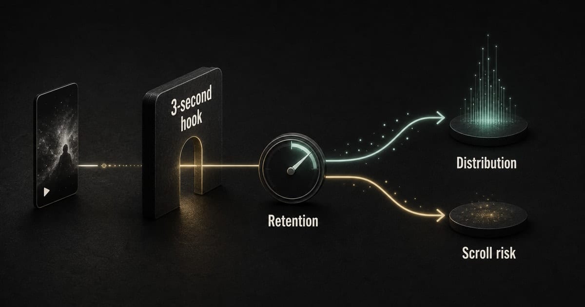 Dark retention diagram showing TikTok opening seconds and algorithm signal thresholds