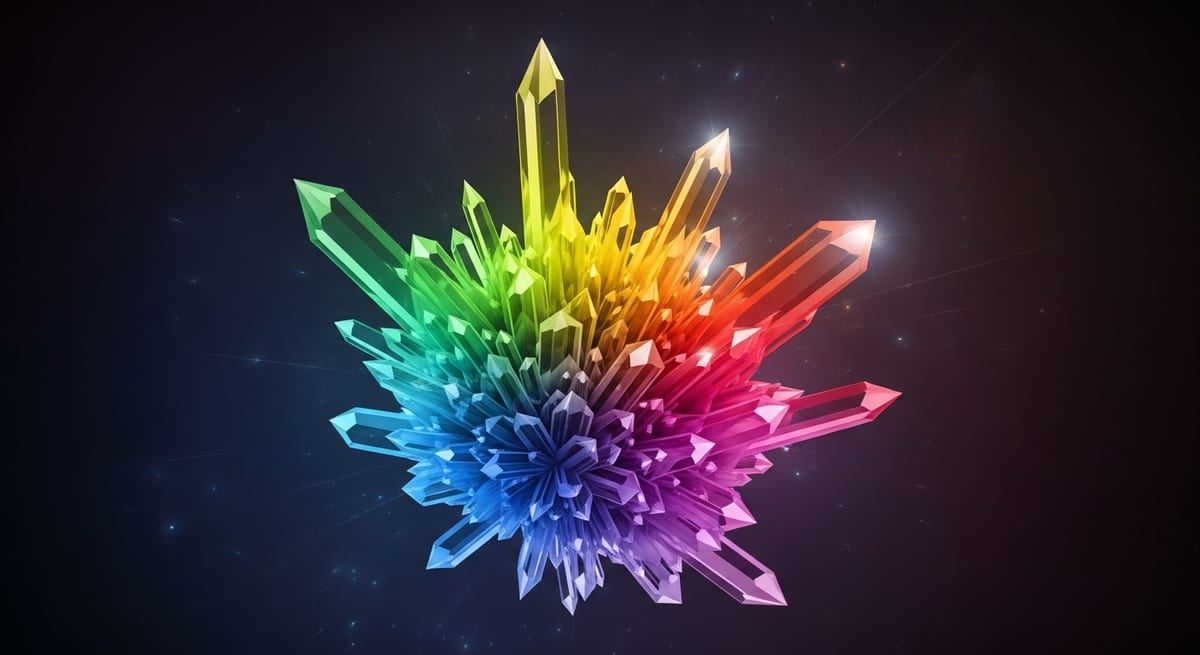 Abstract visualization of sound waves as glowing, crystalline structures with vibrant color gradients.
